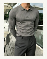 Men's Long Sleeve Polo Shirt in Grey - original-tratada