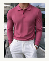 Men's Long Sleeve Polo Shirt in Hot Pink - original-tratada