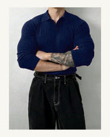 Men's Long Sleeve Polo Shirt in Navy Blue - original-tratada