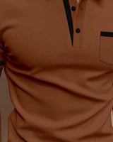 Men's Short Sleeve Polo Shirt in Brown - detalhe