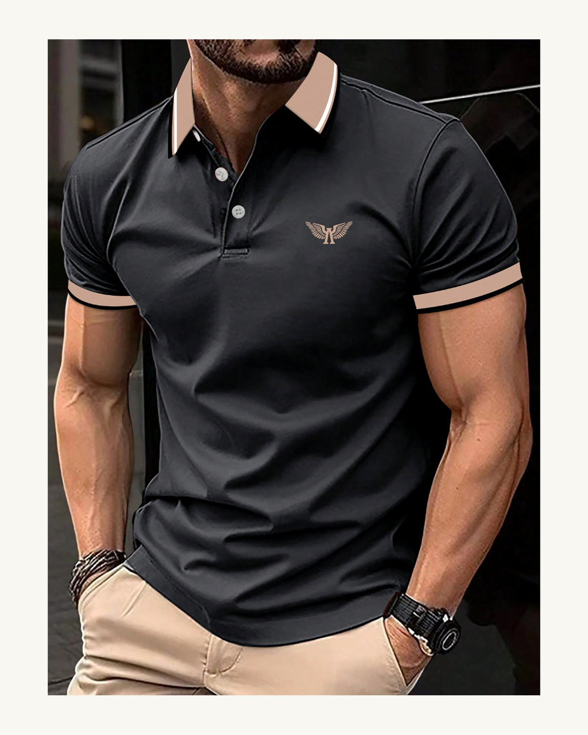 Men's Short Sleeve Polo Shirt in Dark Grey - original-tratada