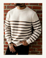 Men's Striped Long Sleeve Crew Neck Jumper in Khaki - original-tratada