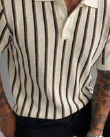 Men's Striped Short Sleeve Polo Shirt in Multicolor - detalhe