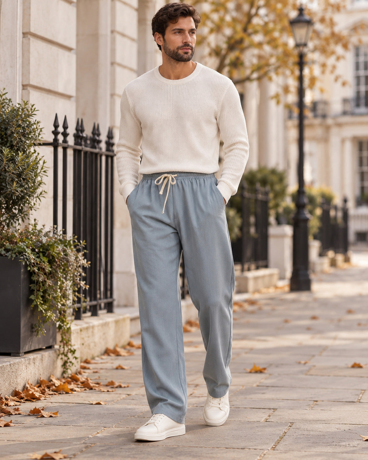 Men's Trousers in Dusty Blue - editorial