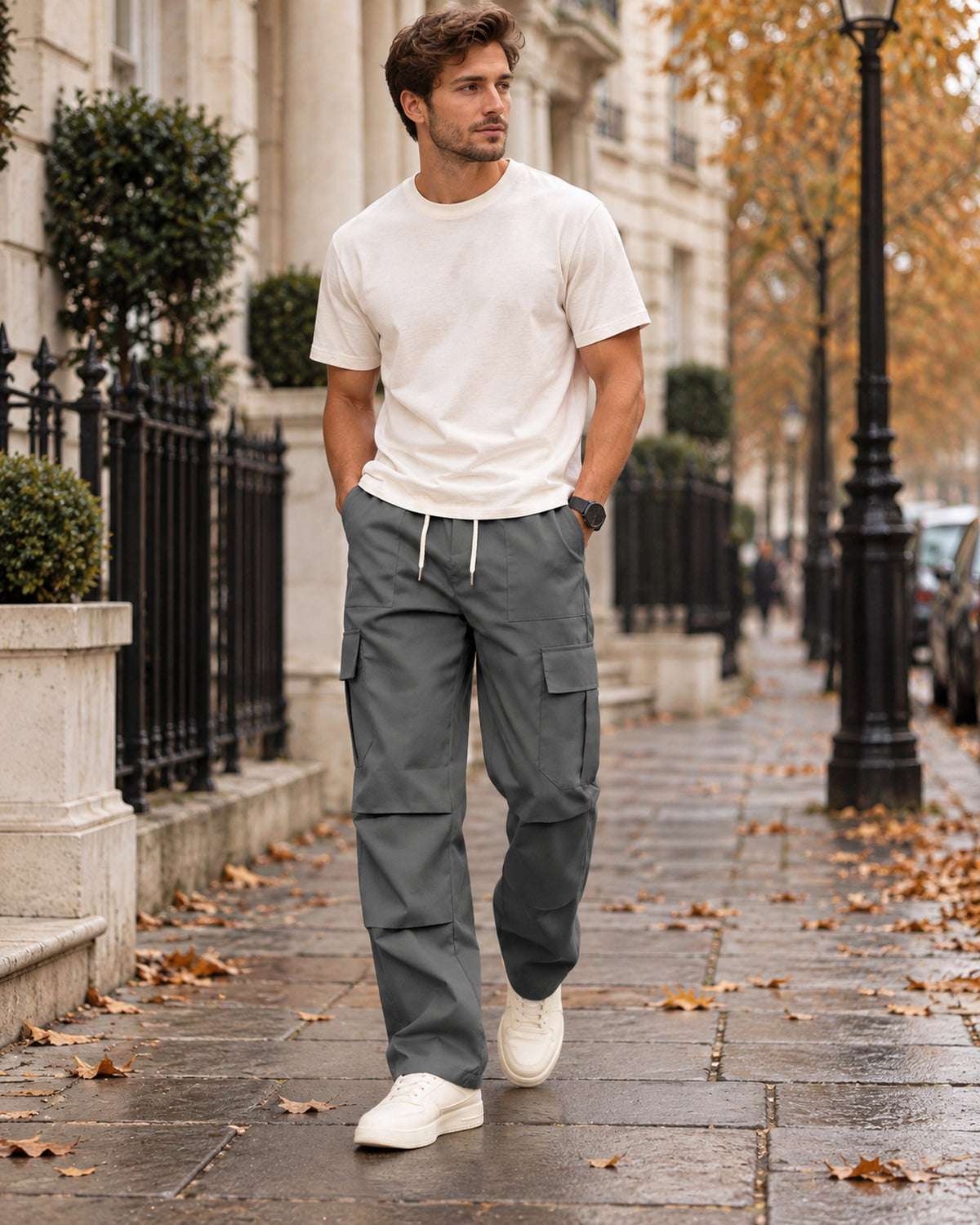 Men's Trousers in Dark Grey - editorial