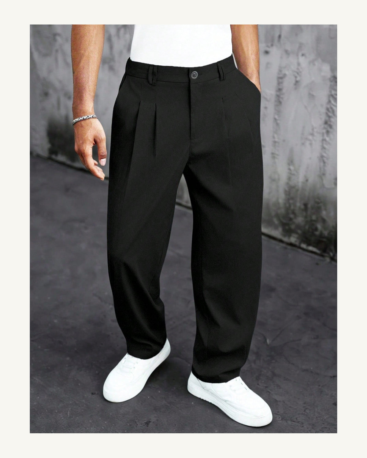 Men's Pleated Trousers in Black - original-tratada