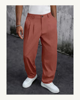 Men's Pleated Trousers in Clay Red - original-tratada