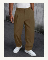 Men's Pleated Trousers in Coffee Brown - original-tratada