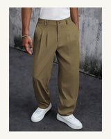 Men's Pleated Trousers in Khaki - original-tratada