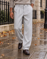 Men's Pleated Trousers in Light Grey - editorial