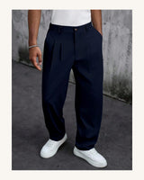 Men's Pleated Trousers in Navy Blue - original-tratada
