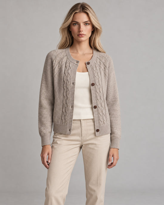 Women's Cable-Knit Cardigan in Khaki - principal