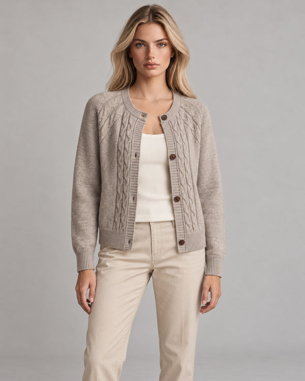 Women's Cable-Knit Cardigan in Khaki - principal