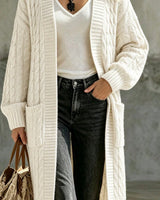 Women's Cable-Knit Long Sleeve Cardigan in White - detalhe