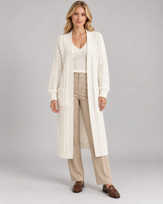 Women's Cable-Knit Long Sleeve Cardigan in White - principal