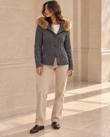 Women's Cable-Knit Long Sleeve Cardigan in Dark Grey - look-completo