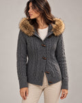 Women's Cable-Knit Long Sleeve Cardigan in Dark Grey - principal