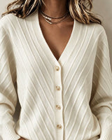Women's Cable-Knit Long Sleeve Cardigan in White - detalhe
