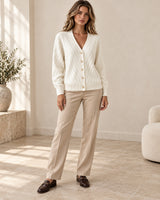 Women's Cable-Knit Long Sleeve Cardigan in White - look-completo