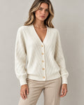 Women's Cable-Knit Long Sleeve Cardigan in White - principal