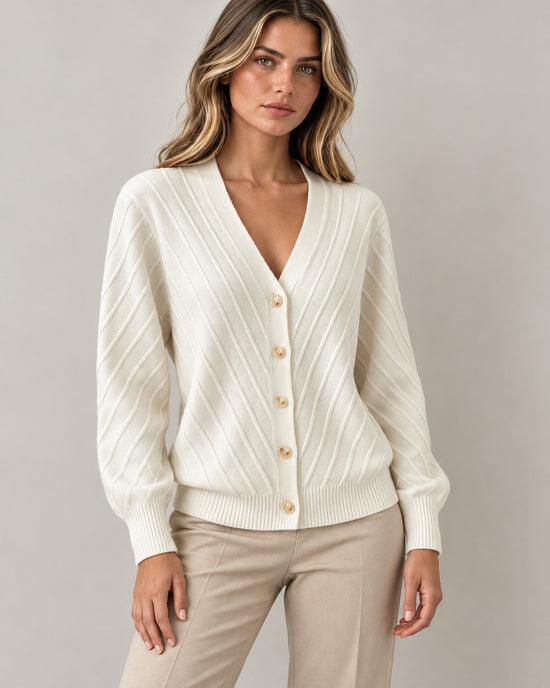 Women's Cable-Knit Long Sleeve Cardigan in White - principal