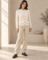 Women's Cable-Knit Long Sleeve Cardigan in Beige - look-completo