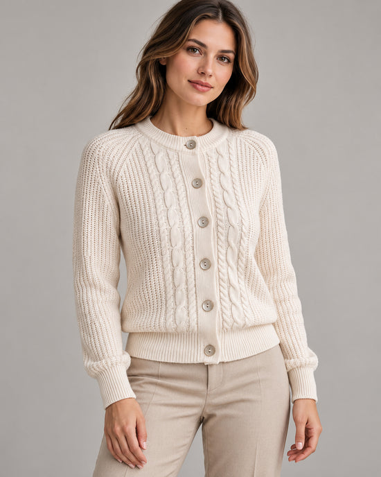 Women's Cable-Knit Long Sleeve Cardigan in Beige - principal