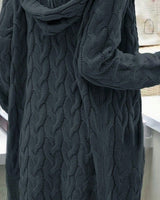 Women's Cable-Knit Long Sleeve Cardigan in Dark Grey - detalhe