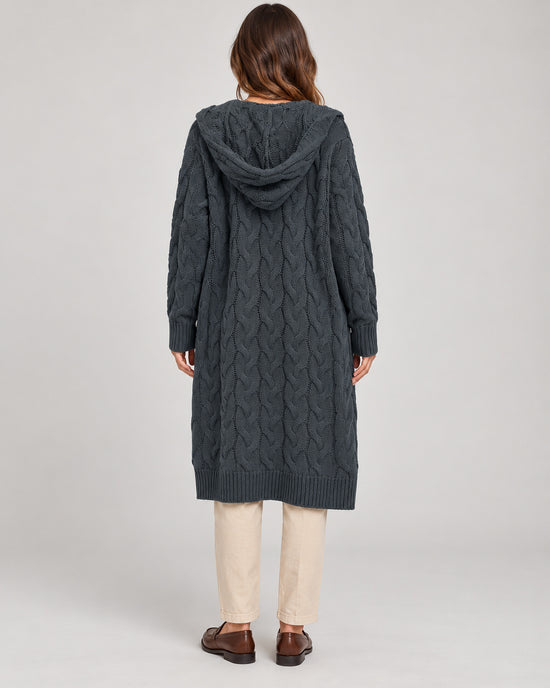 Women's Cable-Knit Long Sleeve Cardigan in Dark Grey - principal
