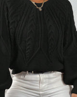 Women's Long Sleeve Crew Neck Jumper in Black - detalhe