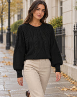 Women's Long Sleeve Crew Neck Jumper in Black - editorial