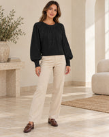 Women's Long Sleeve Crew Neck Jumper in Black - look-completo