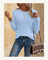Women's Cable-Knit Long Sleeve Crew Neck Jumper in Blue - original-tratada