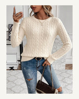 Women's Cable-Knit Long Sleeve Crew Neck Jumper in Champagne - original-tratada