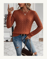 Women's Cable-Knit Long Sleeve Crew Neck Jumper in Cosmic Dust Red - original-tratada
