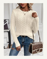 Women's Cable-Knit Long Sleeve Crew Neck Jumper in Khaki - original-tratada
