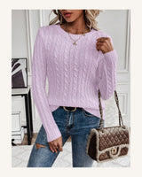Women's Cable-Knit Long Sleeve Crew Neck Jumper in Mauve Purple - original-tratada