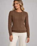 Women's Cable-Knit Long Sleeve Crew Neck Jumper in Mocha Brown - principal