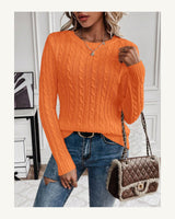 Women's Cable-Knit Long Sleeve Crew Neck Jumper in Orange - original-tratada