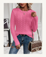 Women's Cable-Knit Long Sleeve Crew Neck Jumper in Pink - original-tratada