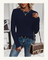 Women's Cable-Knit Long Sleeve Crew Neck Jumper in Royal Blue - original-tratada