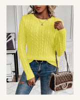Women's Cable-Knit Long Sleeve Crew Neck Jumper in Yellow - original-tratada