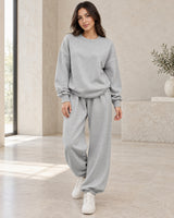 Women's Co-ord Set in Light Grey - styled with neutral pieces