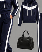 Women's Colourblock Co-ord Set in Navy Blue + White - detalhe