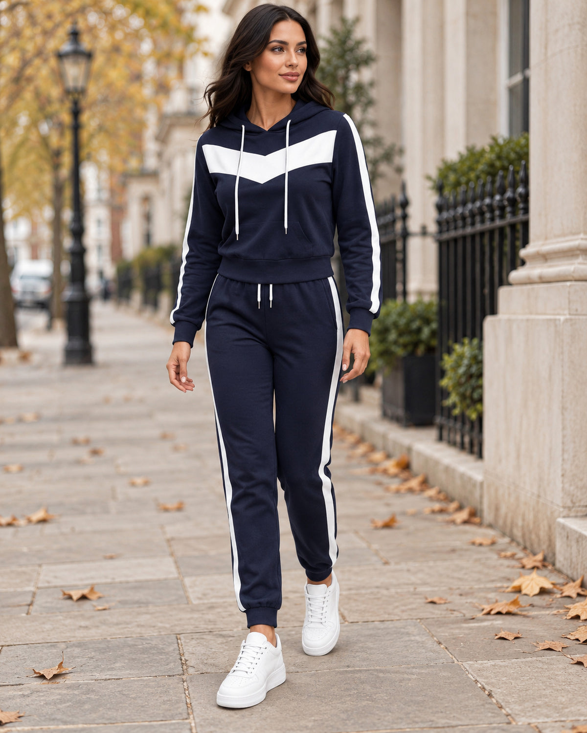 Women's Colourblock Co-ord Set in Navy Blue + White - editorial