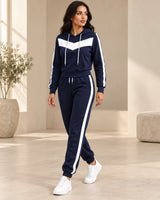 Women's Colourblock Co-ord Set in Navy Blue + White - look-completo