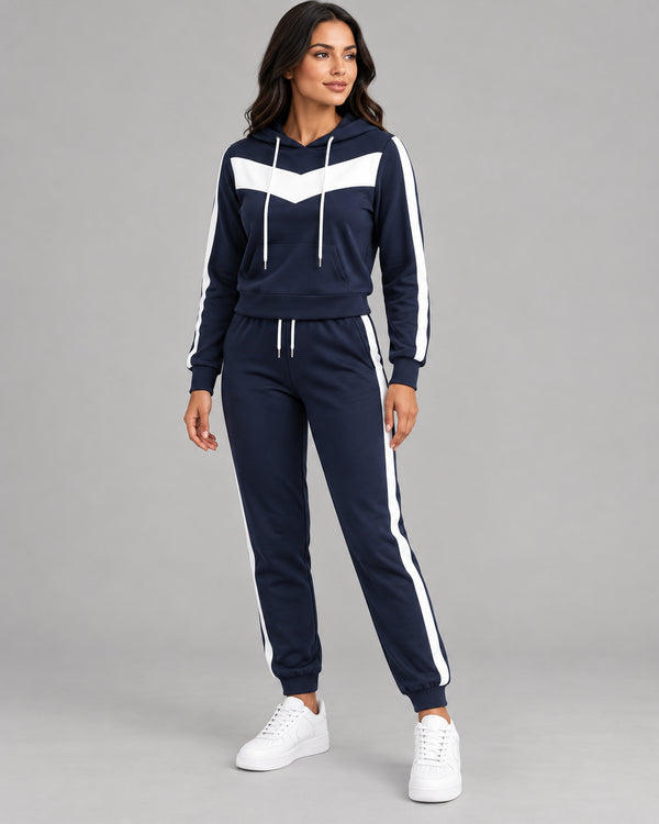 Women's Colourblock Co-ord Set in Navy Blue + White - principal