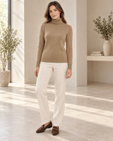 Women's High Neck Jumper in Camel - look-completo