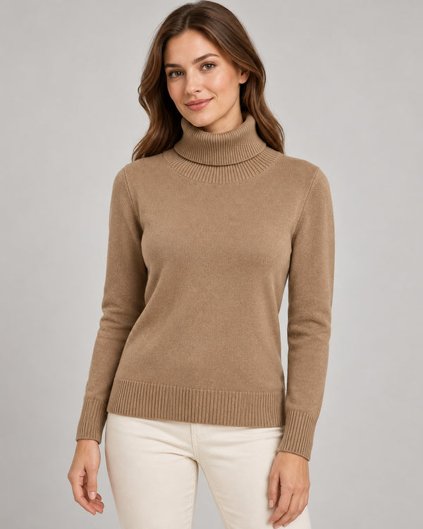 Women's High Neck Jumper in Camel - principal