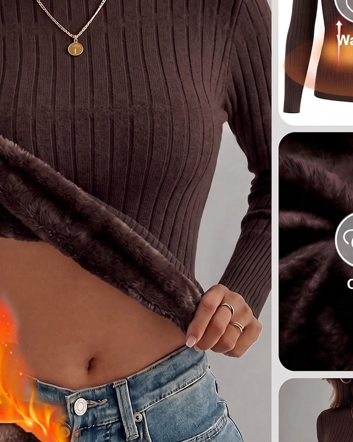 Women's High Neck Jumper - Purple in Coffee Brown - detalhe